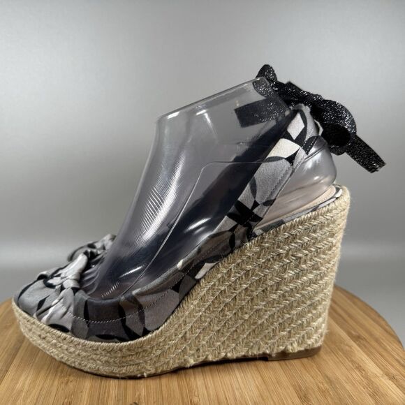 Coach Womens Monogram Canvas  Slingback Wedges Grey Size 8.5 Peep Toe‎ Maritza - Picture 3 of 9